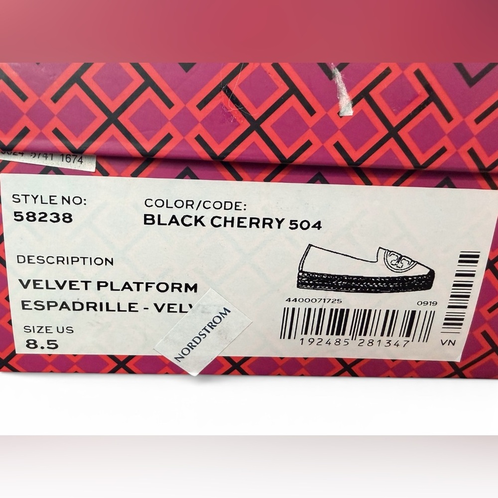 Tory Burch Black Cherry Velvet Platform Espadrille Size 8.5 - Picture 8 of 8